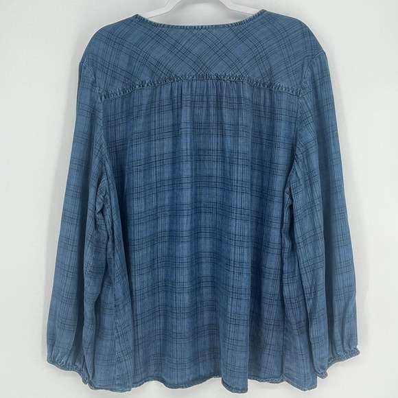 Style & Co Blue Plaid Pintuck Popover Blouse Relaxed Fit Size XXL - Picture 4 of 7